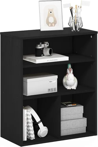Vista 23 de Furinno Gruen - Estantería pequeña de 2 niveles, estantería con estante abierto y armario de almacenamiento de puertas, 9.3 x 21.8 x 27 pulgadas