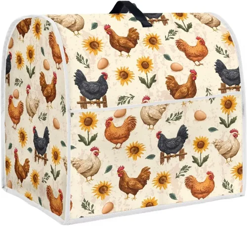Vista 8 de Cubierta para mezclador de cocina con diseño de flores de pájaros, cubierta para procesador de alimentos con asa superior y bolsillo