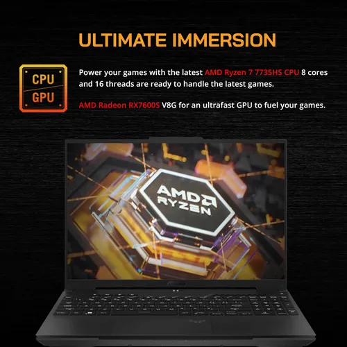 Vista 6 de Asus TUF A16 - Laptop para juegos FHD 165Hz de 16 pulgadas, AMD Ryzen 7-7735HS, gráficos Radeon RX7600S V8G, 64 GB DDR5 RAM, 2 TB PCIe SSD, teclado