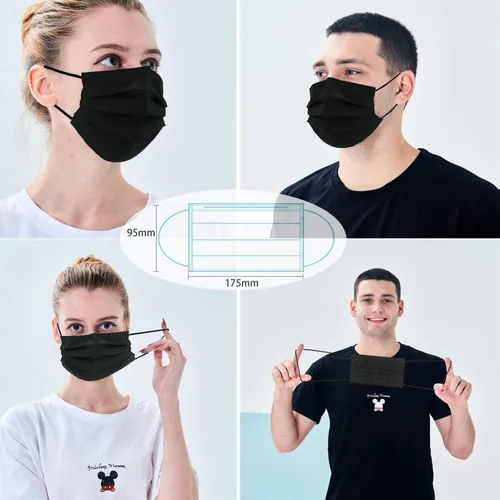 Vista 5 de Mascarillas envueltas individualmente, paquete de 100 unidades, desechables, protección facial para adultos, filtro de 3 capas de seguridad
