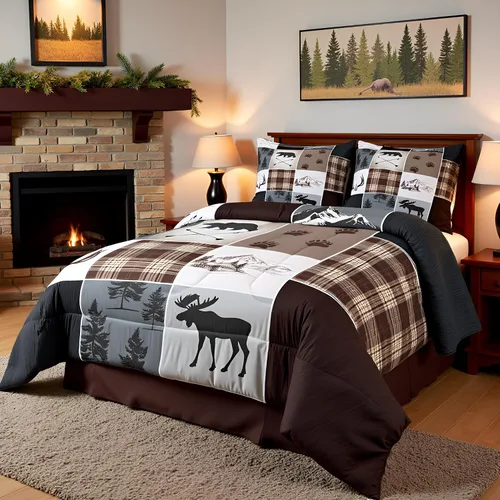 Vista 93 de Juego de ropa de cama Happy Camping de Homewish, tamaño individual, con diseño de osos cazadores y pinos, para niños, hombres, adultos, decoración