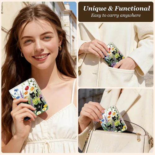 Vista 2 de Toughergun Billetera para mujer, con bloqueo Rfid, pequeña, compacta, plegable, de lujo, de cuero, con bolsillo para mujer, minivestido con ventana