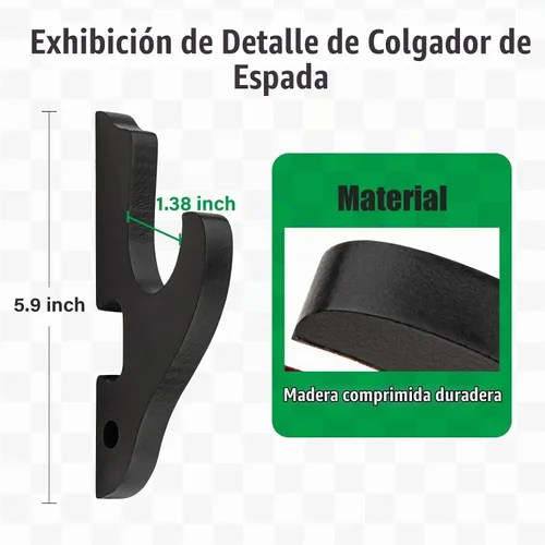 Vista 3 de Soporte de Pared Montaje para Espada Gancho de 1 Nivel Soporte de Katana Ajustable Colgador de Exhibición para Espada Samurái Tanto Rapier Sable