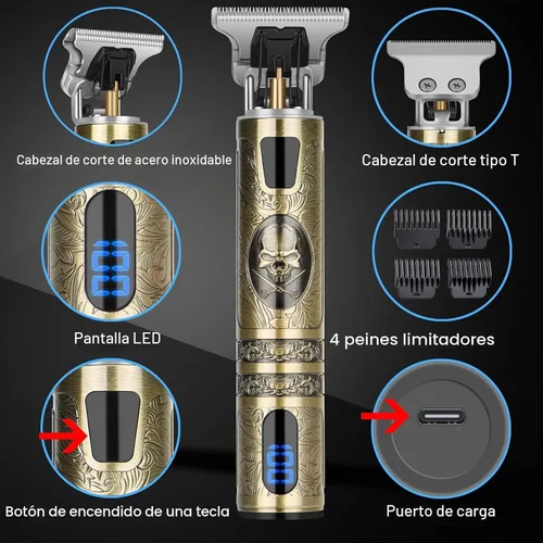 Vista 5 de candyfouse Cortapelos profesional para hombres, recortadora de barba inalámbrica recargable con pantalla LCD, kit de corte y aseo, carga USB tipo C