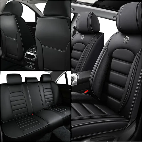 Vista 5 de Funda de asiento para Nissan Murano 2003-2026, protector de asiento de cuero impermeable compatible con bolsa de aire (par delantero, negro clásico)