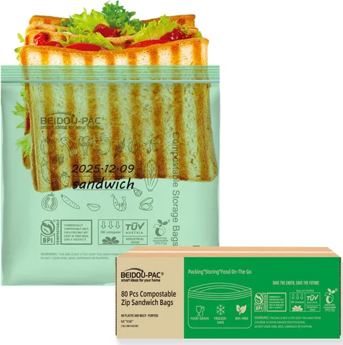 Vista 12 de BEIDOU-PAC Bolsas compostables para congelador de almacenamiento de alimentos, 50 unidades, 2 mil, 10.5 x 10.7 pulgadas, frescura, fácil de abrir