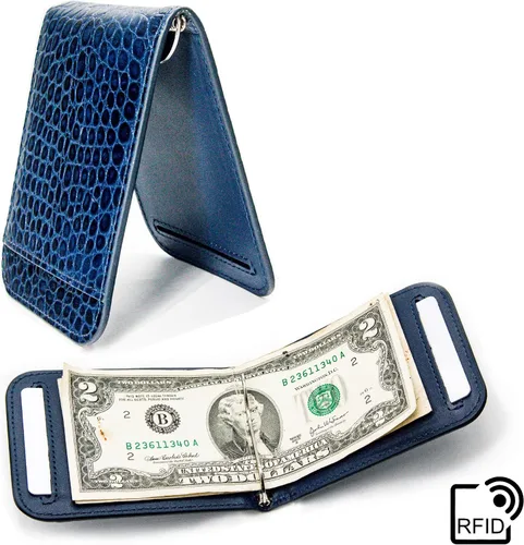 Vista 5 de Lethnic Cartera delgada con clip de dinero, bloqueo RFID, soporte para tarjetas de visita de cuero plegable