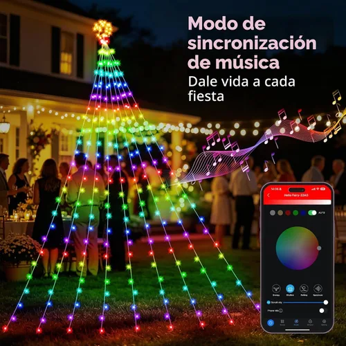 Vista 4 de Luces de Cascada de Navidad RGB Inteligentes de 16.4 Pies con Estrella, APP y Control Remoto, Espectáculo de Luz Personalizado DIY y Sincronización