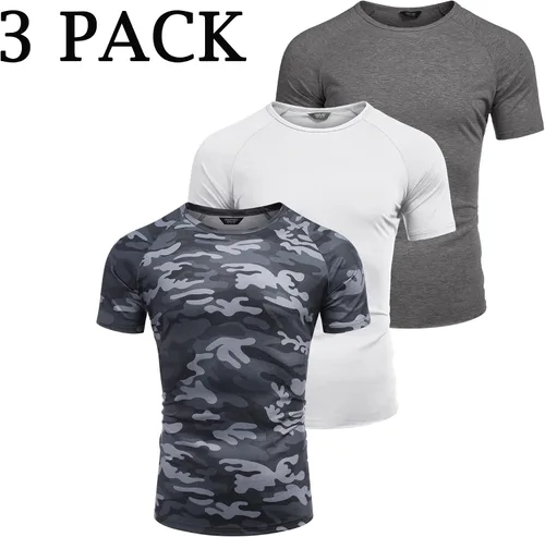 Vista 4 de COOFANDY Paquete de 3 camisetas de entrenamiento para hombre, manga corta, gimnasio, culturismo, muscular, capa base, camisetas de fitness