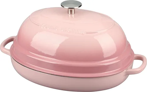 Vista 13 de EDGING CASTING Olla ovalada esmaltada de hierro fundido holandés con tapa, horno holandés de pan para hornear pan de masa madre, pan holandés, horno