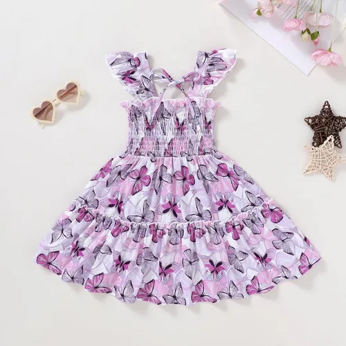 Vista 3 de JEELLIGULAR Vestido para niña pequeña, con volantes, sin mangas, con botones, vestido de verano para playa, casual, acampanado, vestido de verano