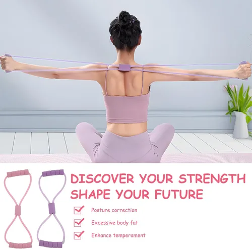 Vista 6 de Saludea - Paquete de 2 bandas de resistencia con asas para ejercicio de cuerpo completo, entrenamiento de fuerza en casa, gimnasio (rosa + morado)