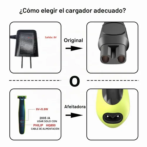 Vista 5 de Cable de alimentación HQ850 8V para Philips One Blade QP2630 QP2530