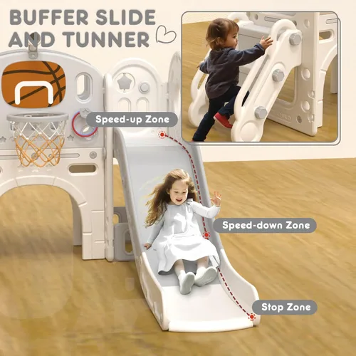 Vista 4 de YUFU Conjunto de Tobogán 9 en 1 para Niños Pequeños, Tobogán para Niños de 1-3 Años, Conjunto de Juegos para Niños Pequeños con Aro de Baloncesto