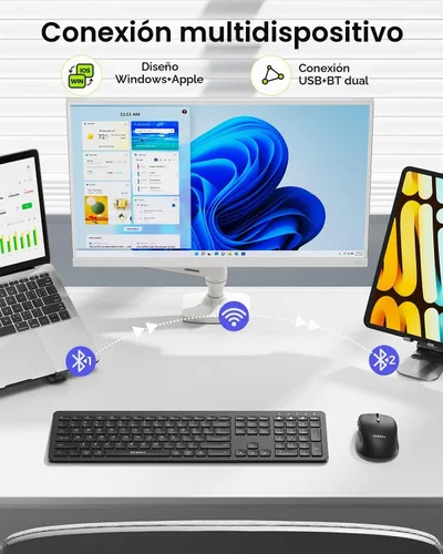 Vista 2 de seenda Combo de teclado inalámbrico y mouse Bluetooth, delgado, negro