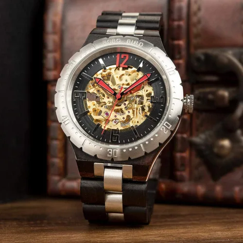 Vista 7 de BOBO BIRD Marca de diseño para hombre de madera automática relojes mecánicos multifunción negocios lujo madera reloj para hombres