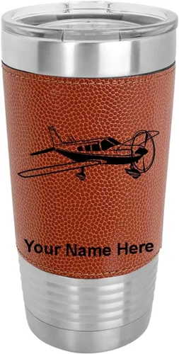 Vista 12 de LaserGram Vaso aislado al vacío de 20 onzas, avión de ala baja, grabado personalizado incluido (piel sintética, estilo béisbol)