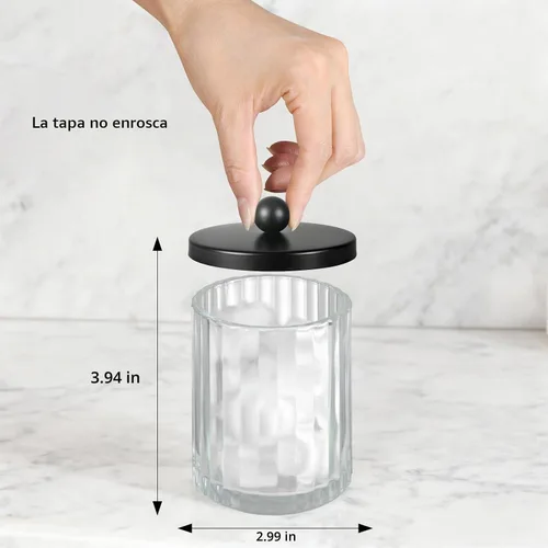 Vista 5 de Amolliar Dispensador de soporte Qtip, tarros de boticario de vidrio Transparente-Negro