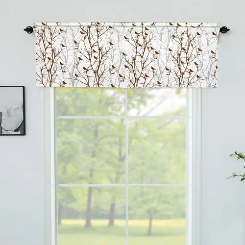 Vista 7 de Cenefas de cortina opacas para ventanas de cocina, ramas de árbol, estampado de pájaros, cenefas cortas para ventana de dormitorio, sala de estar