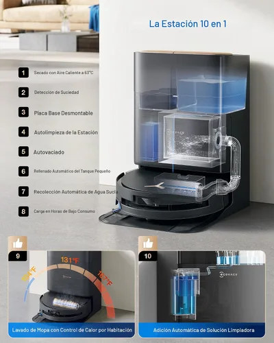 Vista 7 de ECOVACS DEEBOT X9 PRO Omni Robot Aspirador y Fregasuelos, 16,600Pa de succión potente, fregona OZMO con rodillo autolavable instantáneo, ZeroTangle