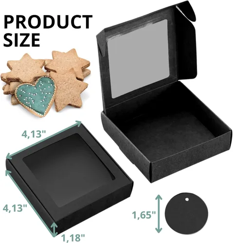 Vista 2 de 30PCS Cookie Boxes Black with Window - 4.13 x 4.13 x 1.18 Inch Durable Packaging for Baked Goods Small Bakery Containers for Pastries Gift Giving