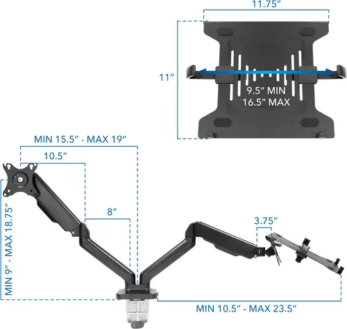 Vista 7 de Mount-It! Soporte de escritorio para laptop y monitor, soporte de brazo de movimiento completo, soporte ergonómico ajustable para monitor, soporte