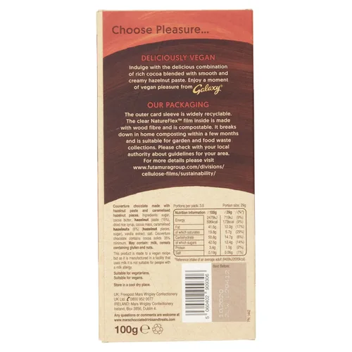 Vista 2 de Galaxy Vegan Chocolate con avellana caramelizado 3.53 oz x 6 (3.5 onzas x 6)