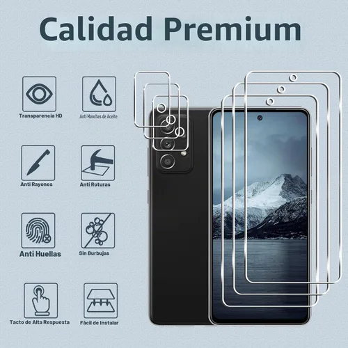Vista 2 de Paquete de 3 + 3 protectores de pantalla para Galaxy A52 5G + protector de lente de cámara, película de vidrio templado 9H, resistente a