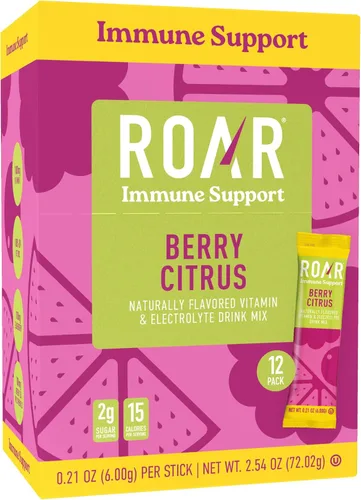 Vista 3 de ROAR Polvo de apoyo inmunológico, paquetes de hidratación con zinc y saúco, electrolitos en polvo, sin OMG, sin gluten, bayas cítricas, 12