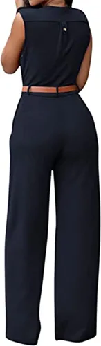 Vista 2 de Pink Queen - Overol estampado con cinturón para mujer con pantalones largos de pierna ancha con botones para fiestas