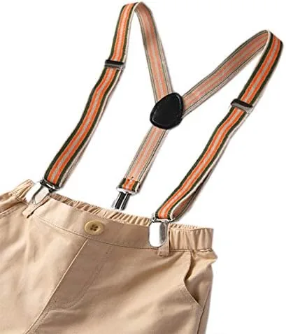 Vista 5 de Conjunto de pantalones cortos para bebés y niños, camiseta de manga corta, pantalones con tirantes y corbatín, 4 piezas