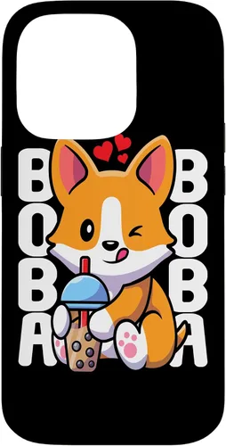 Vista 17 de Funda Kawaii con diseño de corazón de té de burbujas para iPhone 16 Kawaii Boba Dog Corgi Tea Drink