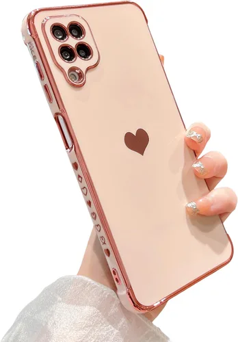 Vista 275 de phylla Funda de teléfono compatible con Samsung Galaxy A12 de 6.5 pulgadas, lindo corazón chapado en oro, elegante funda de lujo para mujer