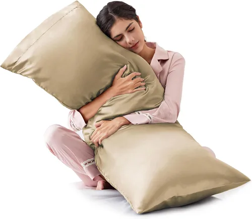 Vista 9 de Love's cabin Funda de almohada de satén para cabello y piel, similar a las fundas de almohada de seda, paquete de 2 fundas de almohada