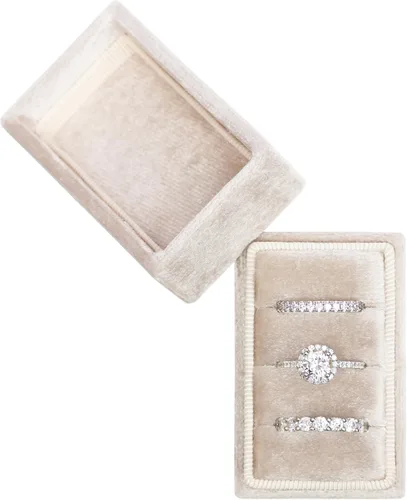 Vista 11 de Caja de joyería rectangular de terciopelo italiano con 3 ranuras, caja de regalo de compromiso, boda, caja de recuerdo, caja de regalo de triple
