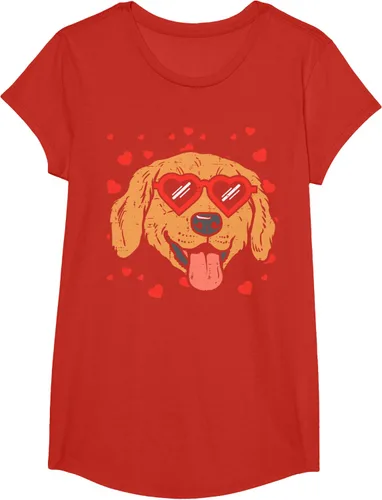 Vista 44 de Golden Retriever cara corazón gafas día de San Valentín perro regalo camiseta Negro