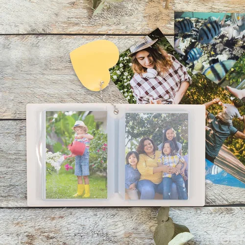 Vista 3 de Cabilock Álbum de fotos pequeño, soporte para tarjetas fotográficas, diseño hueco para fotos familiares, colección de ídolos, elegante mini álbum