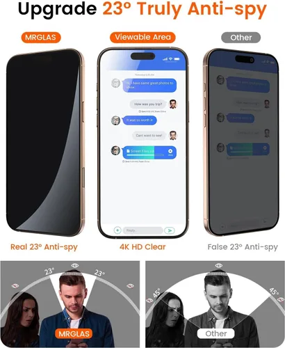 Vista 3 de MRGLAS TOP 9H+ - Paquete de 4 protectores de pantalla de vidrio para iPhone 12 Pro Max, protector de pantalla de privacidad con protector de lente