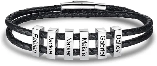 Vista 6 de Pulsera personalizada para hombre pulsera familiar con nombres grabados, colgante de plata para padre, marido, abuelo, regalo del día del padre