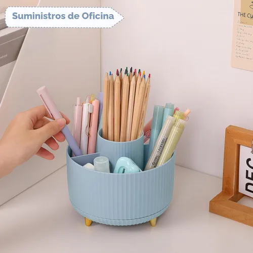Vista 2 de SKYDUE Organizador de escritorio giratorio de 360 grados, soporte para lápices y bolígrafos de doble propósito, organizador de bolígrafos