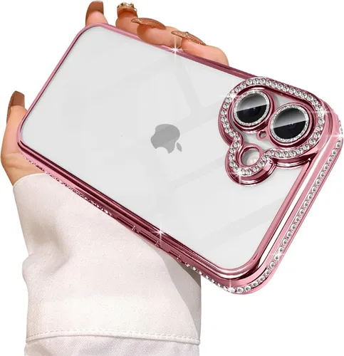 Vista 19 de Funda compatible con iPhone 11 Pro Max con protector de lente de cámara de diamante con purpurina, bonita funda de cristal transparente a prueba