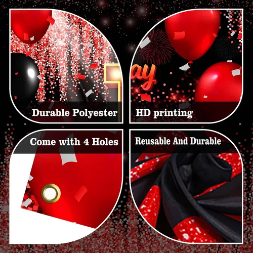 Vista 6 de Telón de Fondo Banner de Feliz 10º Cumpleaños Tema Negro y Rojo con Fondo de Neón Brillante y Moda para Fiesta de Cumpleaños Fotografía Accesorio
