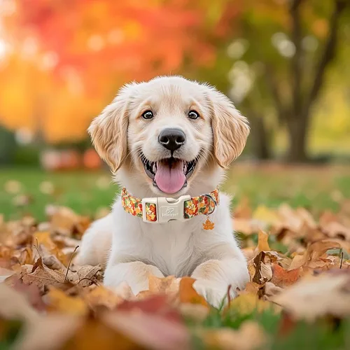 Vista 2 de Collar de otoño para perro, lindo collar de cachorro con hojas de otoño, ligero, cómodo, ajustable, para mascotas pequeñas, medianas y grandes