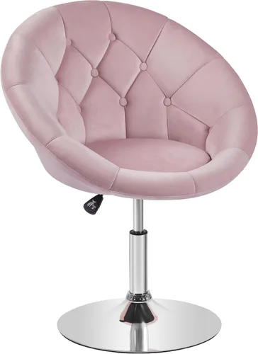 Vista 9 de Yaheetech - Silla de tocador para sala de estar, de terciopelo, con respaldo redondo y tapizado, giratoria, con estructura de cromo, altura Rosa