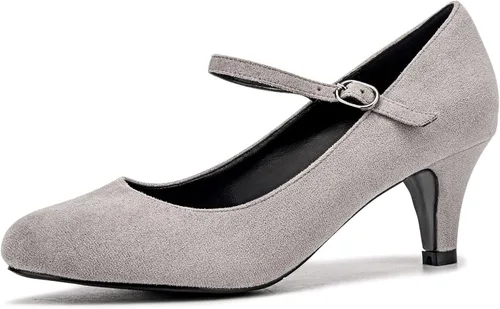 Vista 8 de CAMSSOO Mary Jane - Zapatos de tacón de gatito para mujer, punta cerrada, tacón medio bajo, zapatos de trabajo de oficina