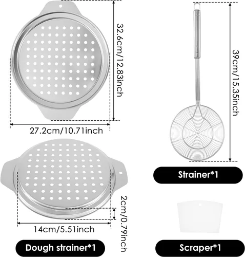Vista 2 de Spaetzle Maker - Tapa con raspador alemán Spaetzle Dumpling Egg Noodle Maker Tapa de acero inoxidable Spider Colador Skimmer