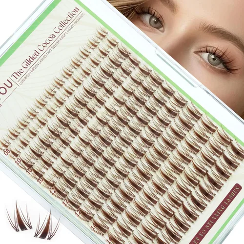 Vista 10 de KEYYOU Extensiones de pestañas de Velure color marrón Venus Natural Wispy C Curl Manga de 0.315-0.630 pulgadas con banda invisible suave