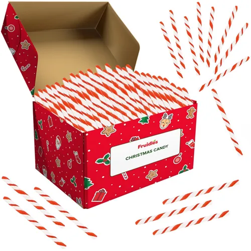 Vista 3 de Fruidles - Piruletas de azúcar navideñas en caña, sabor multicolor a frutas mixtas al estilo tradicional, envueltas individualmente, 5.5 pulgadas
