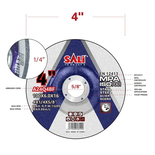 Vista 2 de SALI Muelas abrasivas de 4 pulgadas para metal de uso general y acero inoxidable, disco de pulido de óxido de aluminio para amoladora angular