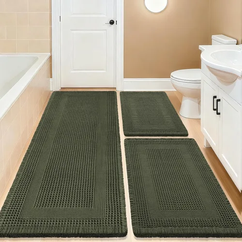 Vista 96 de Tapete de baño con diseño de gofre, moderno, bohemio, absorbente, antideslizante, ultrasuave, lavable a máquina, con letra de baño, dormitorio